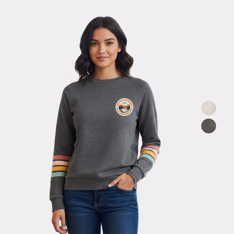 Allana Women's Stripe Long Sleeve Fleece Crewneck