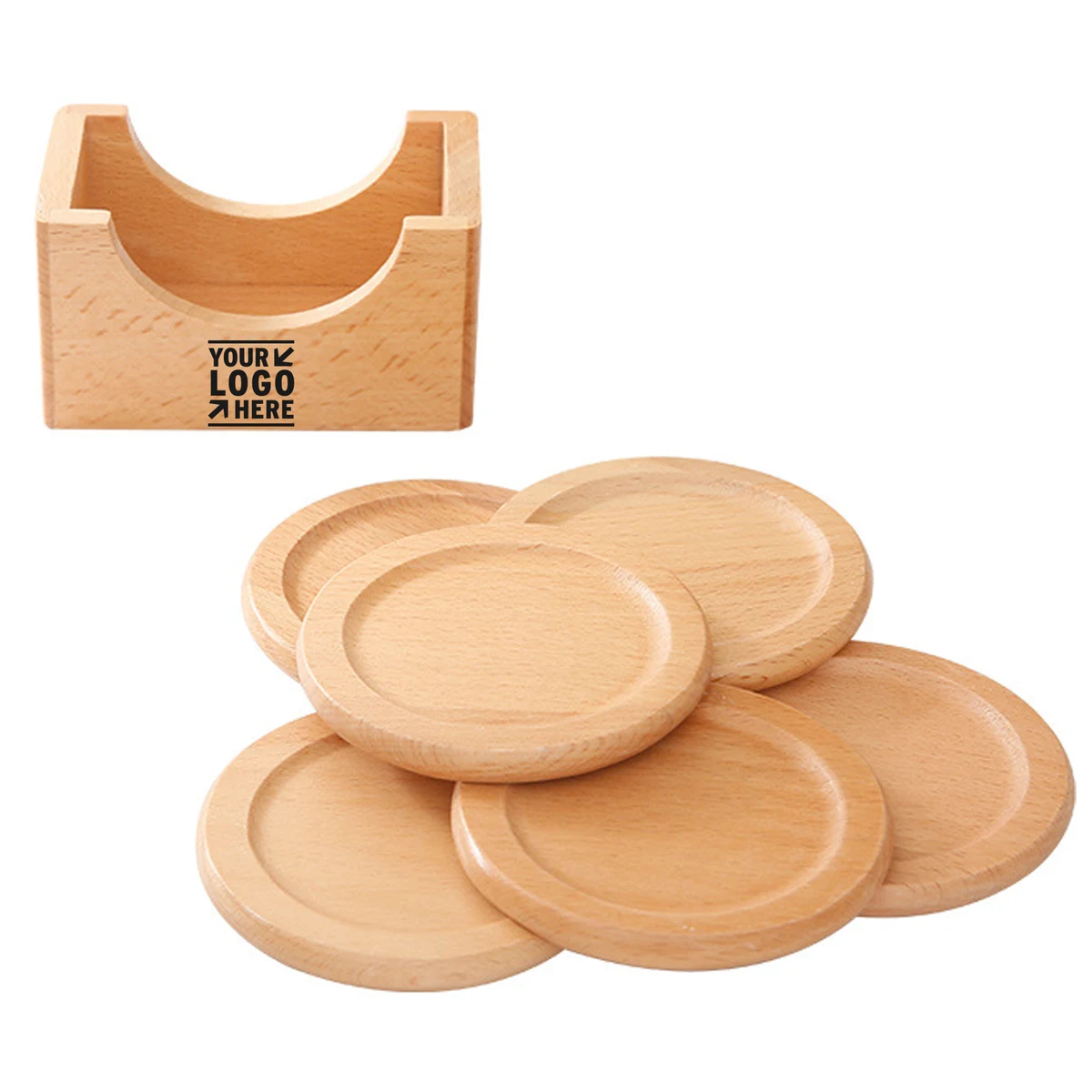 6 Piece Round Bamboo Wood Coaster Set With Holder 1