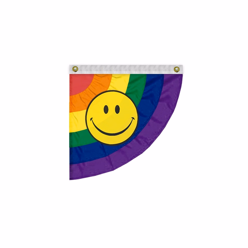 3'x3' Rainbow with smiley face Pride Pleated Half Fan- Right