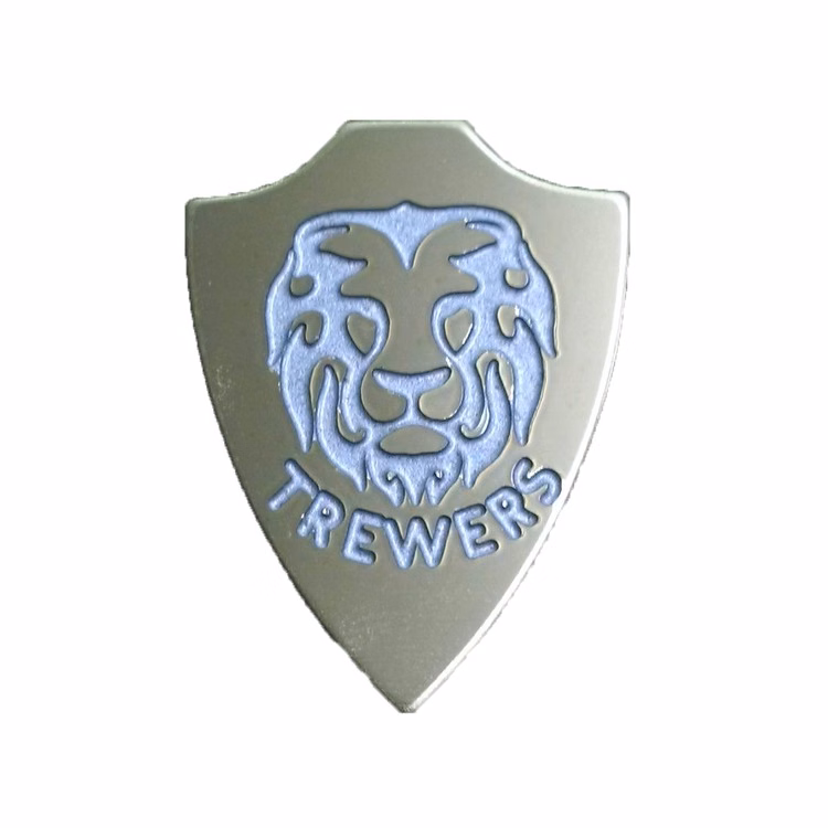 Shield 0.95" Polished Brass Etched Lapel Pin with Silver Color Fill - USA Made