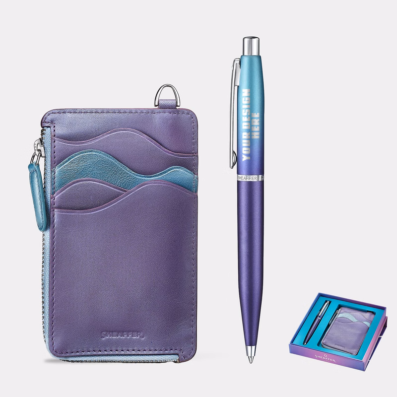 SHEAFFER® Executive Gift Set VFM 9430 Blue and Purple Pearlised Gradient Ballpoint Pen with Genuine Leather Card Case