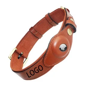 Leather Airtag Pet Collar With Adjustable Strap 1