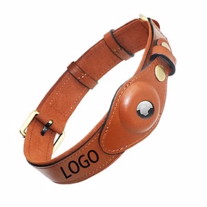 Leather Airtag Pet Collar With Adjustable Strap