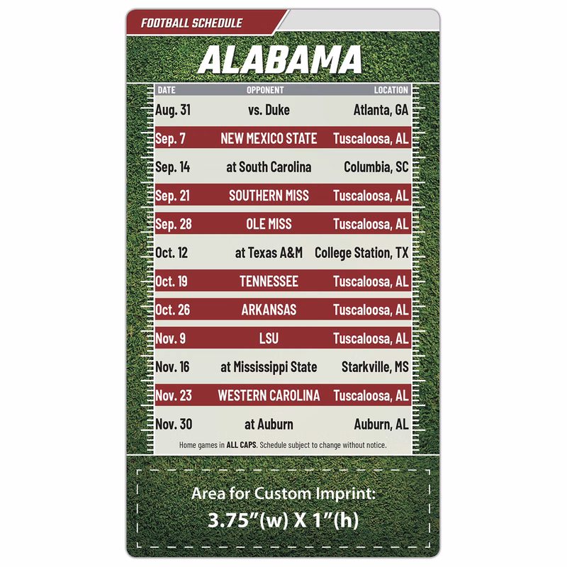 Magnet Football Sport Schedules - 4x7 Round Corners - AL
