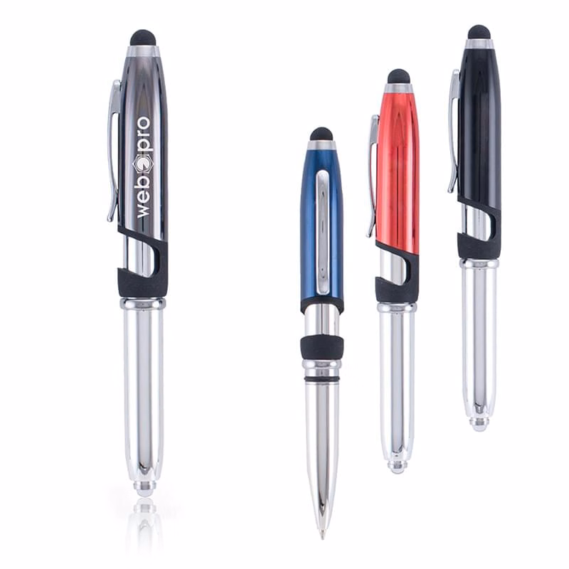  4-in-1 Pen, Stylus, LED Flashlight, Phone Stand - Metal Pen
