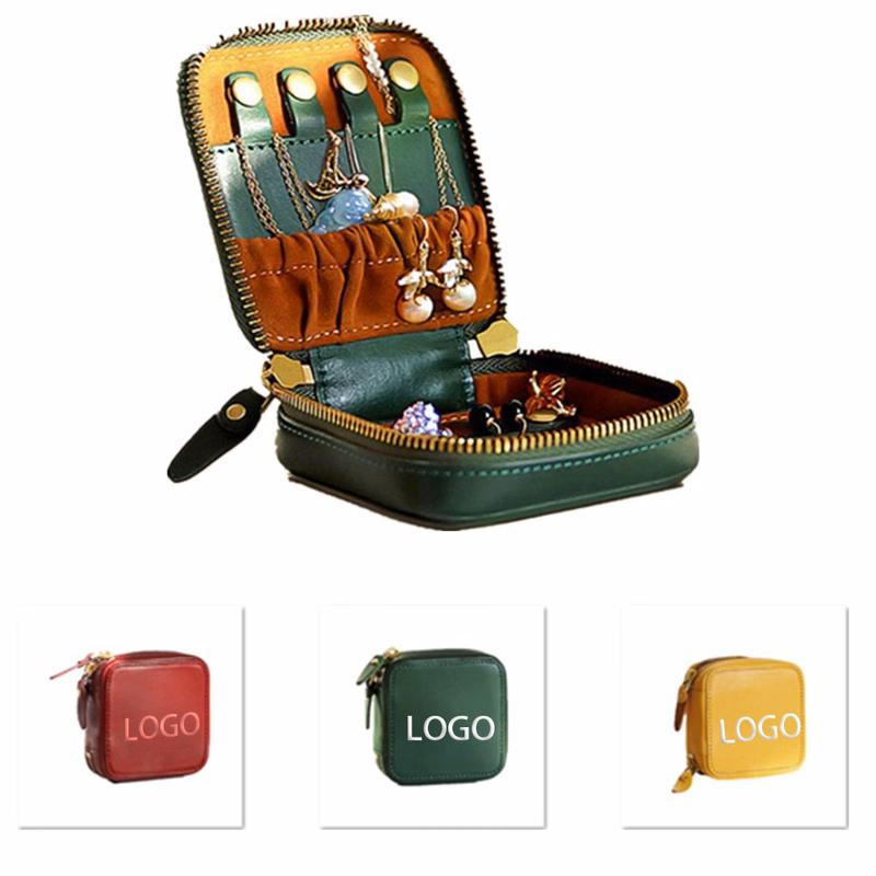 Zippered Leather Jewelry Pouch Organizer