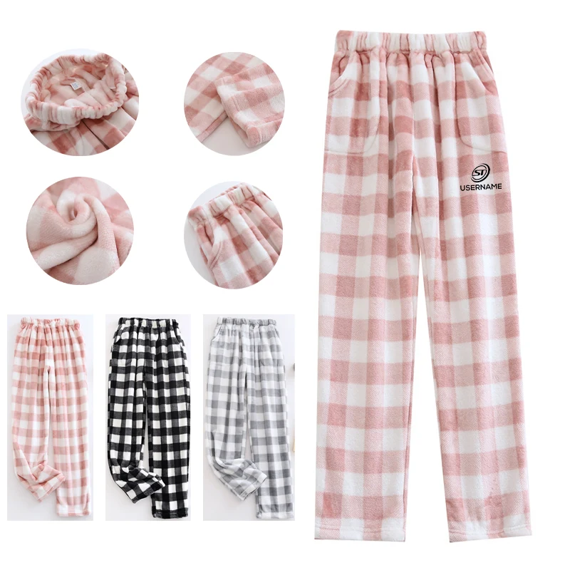Unisex Plaid Fluffy Pajama Pants Fuzzy Fleece Cozy Lounge Pants With Pockets 1