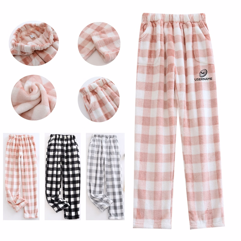 Unisex Plaid Fluffy Pajama Pants Fuzzy Fleece Cozy Lounge Pants With Pockets