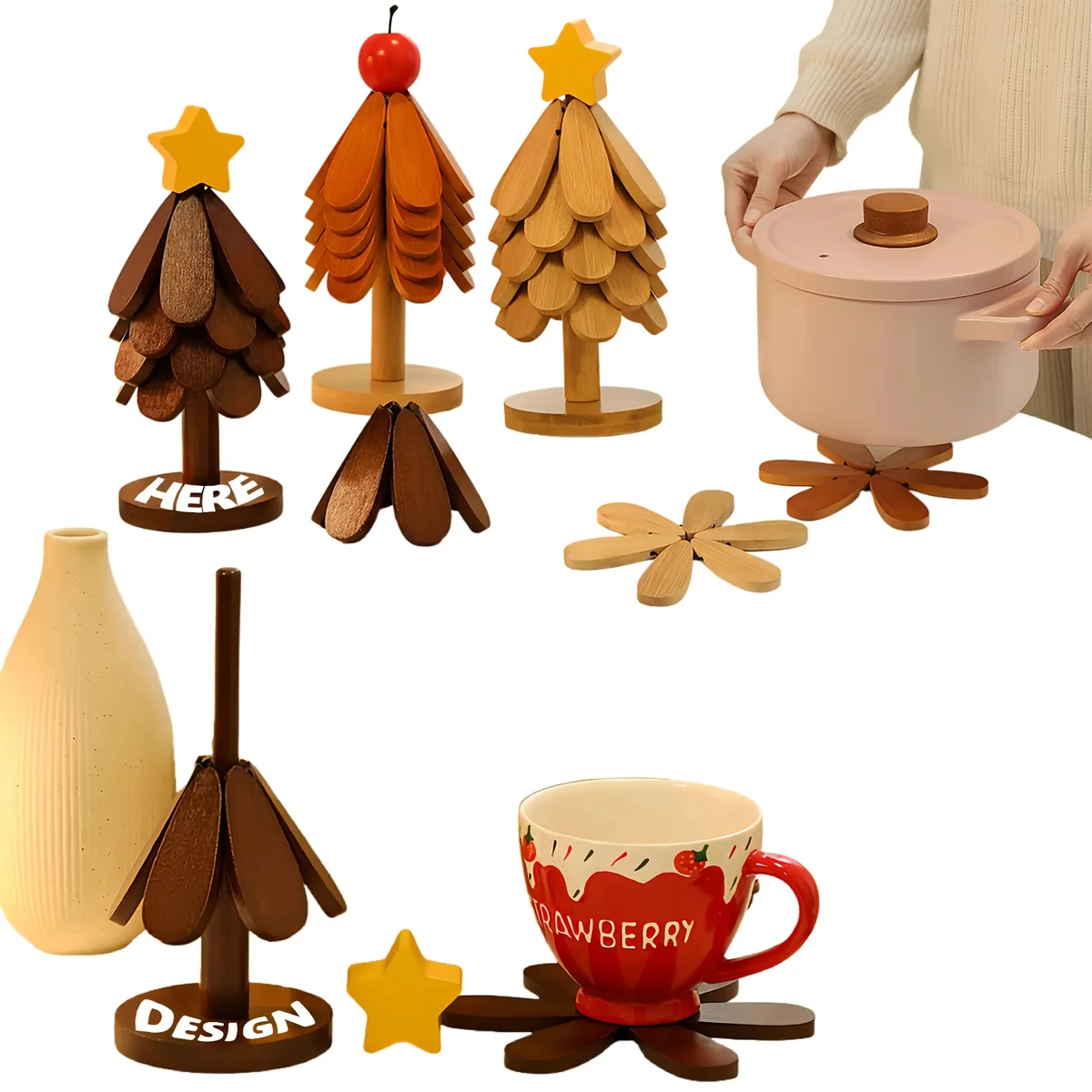 Festive Christmas Tree Solid Wood Heat Resistant Mat 1