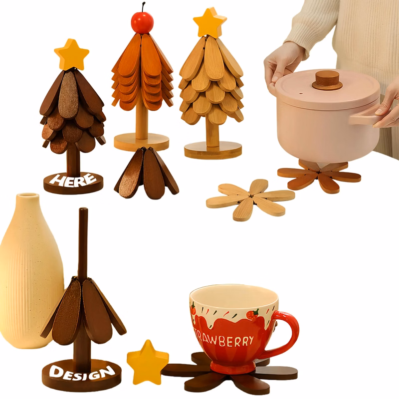 Festive Christmas Tree Solid Wood Heat Resistant Mat