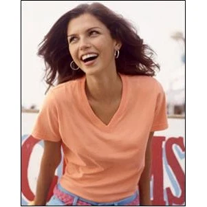 Embroidered LAT Ladies V-Neck Colored T-shirt 1