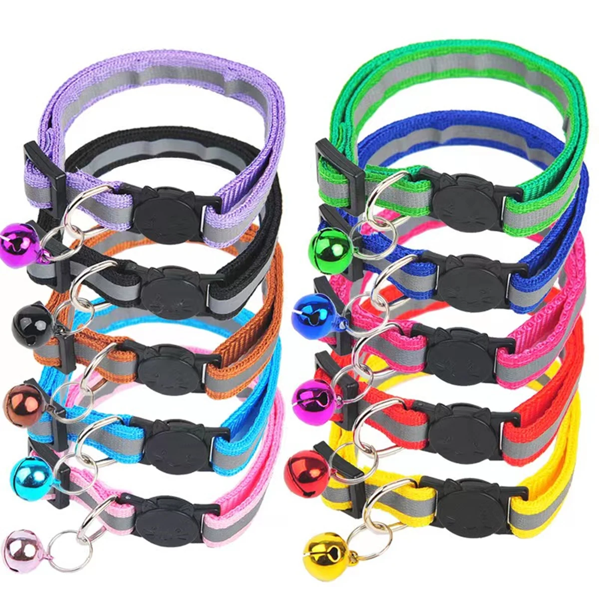 Mixed Colors Reflective Cat Collar With Bell 1