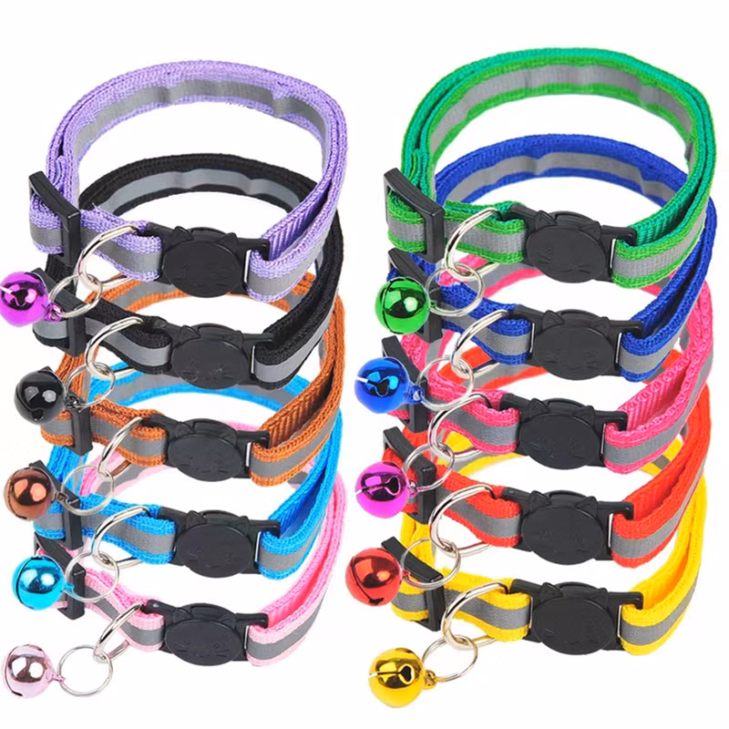 Mixed Colors Reflective Cat Collar With Bell