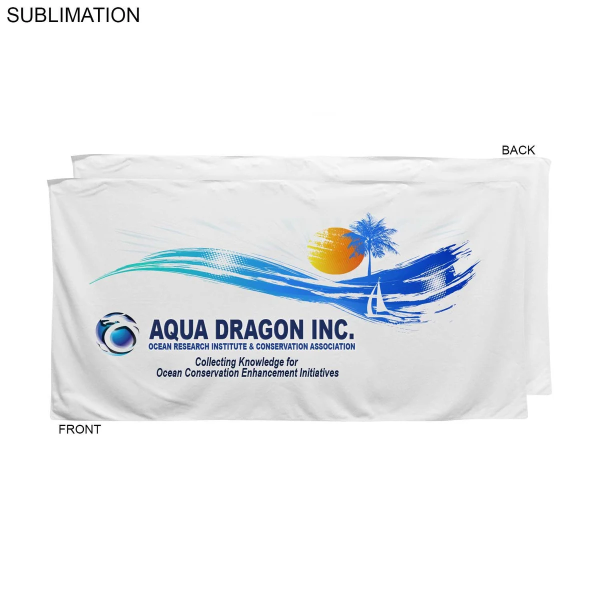 Plush and Soft Velour Terry Cotton Blend White Beach Towel, 30x60, Sublimated Full color logos 1