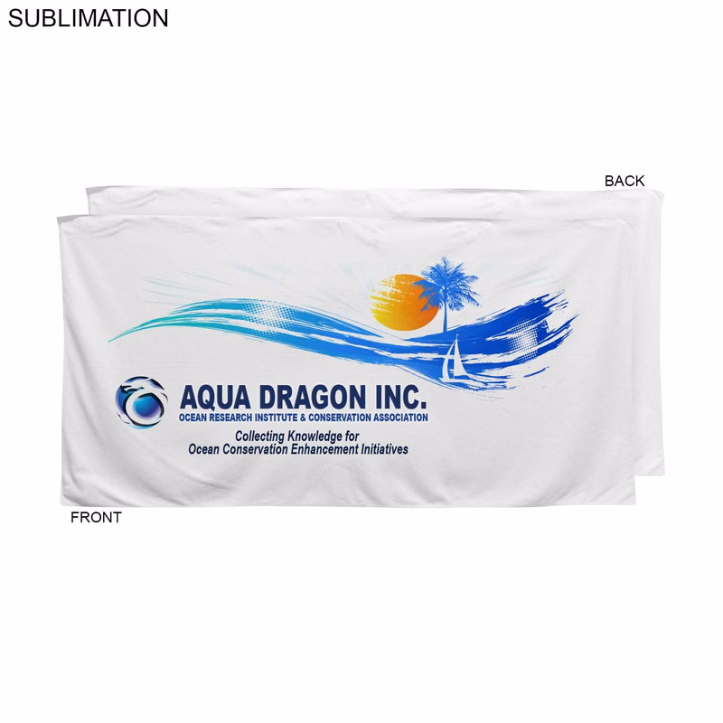 Plush and Soft Velour Terry Cotton Blend White Beach Towel, 30x60, Sublimated Full color logos