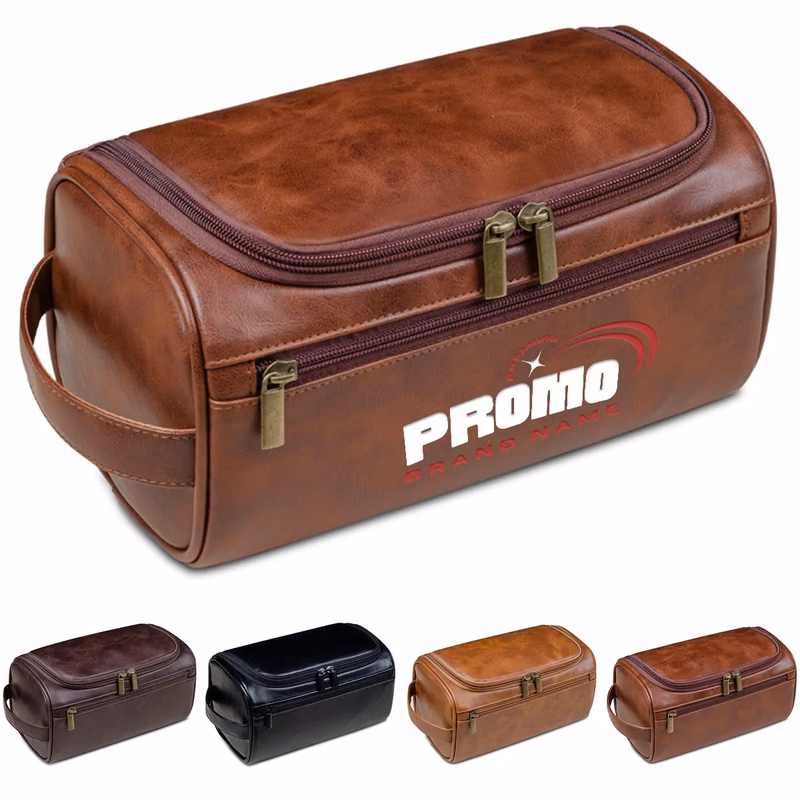 PU Leather Toiletry Bag Hook Cosmetic Travel Shaving Pouch