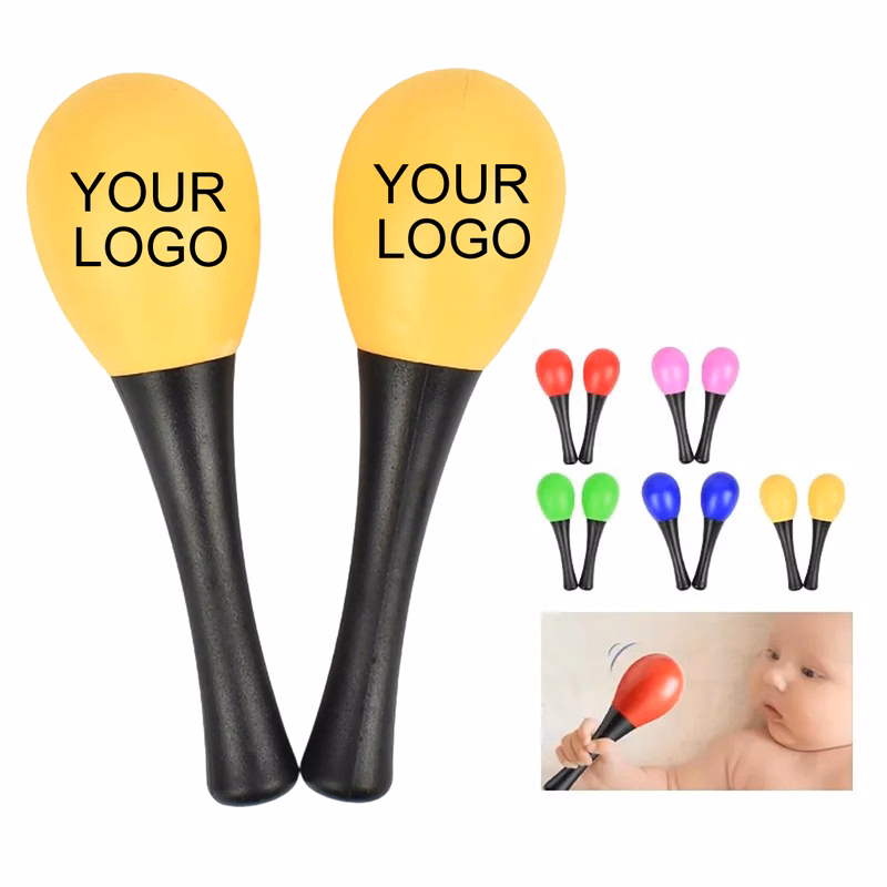 1.5" x 4.93" Plastic Maraca with Black Handle, Customizable for Branding