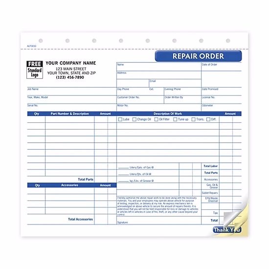 Repair Orders, Garage, Carbonless, Small