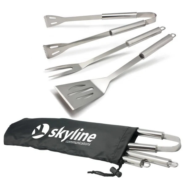 3 pc Stainless Steel BBQ Tool Set 1