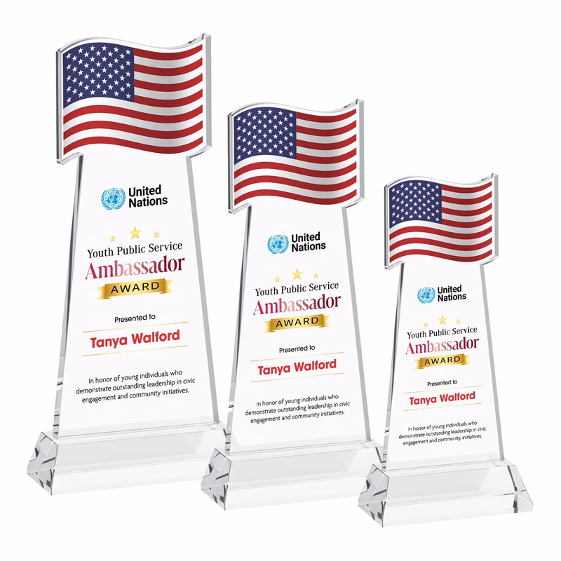 Flag VividPrint™ Award on Hartford Base - Clear
