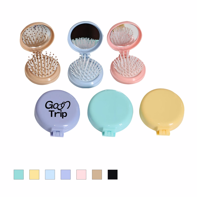 Mini Folding Airbag Comb W/Mirror