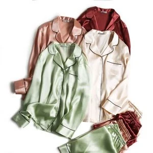2 Pieces Set Luxury Mulberry Silk Pajamas Women 1