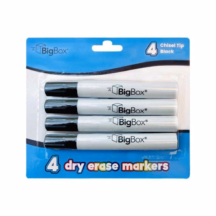 BigBox Dry Erase Markers - 4 Pack Black Chisel Tip