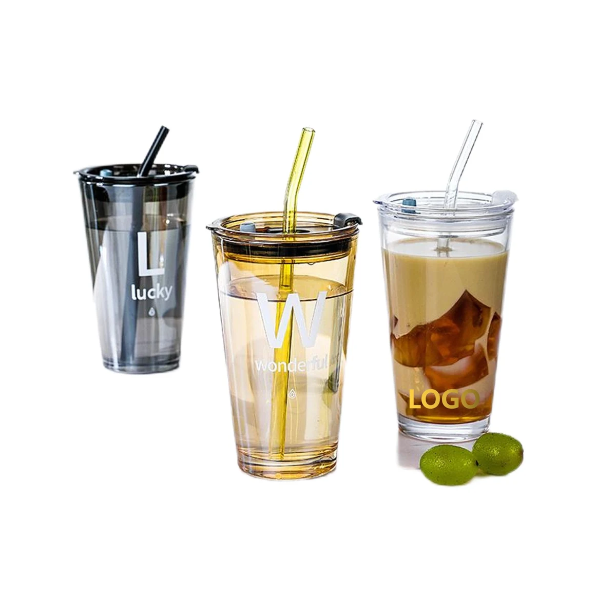 15 oz. Glass Straw Cup with Lid (direct import) 1