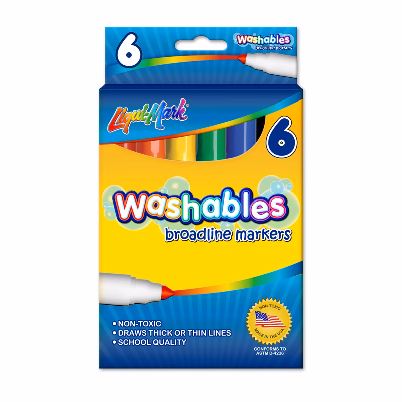 6pk Washable Broadline Markers- Assorted Colors - USA Union Made