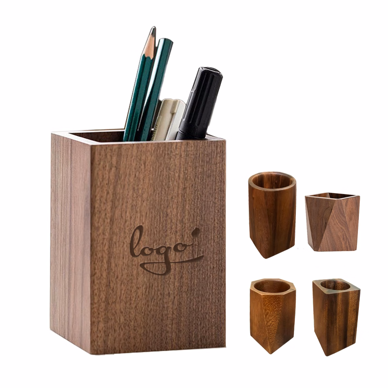 Wooden Desktop Organizer Pen Holder Pencil Cup
