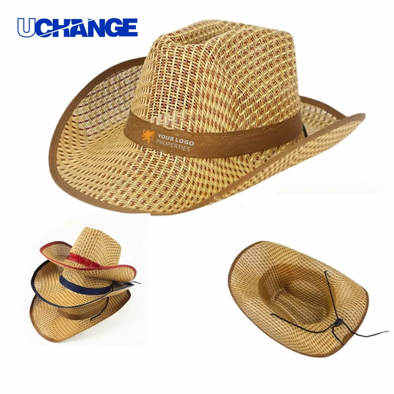 Vintage Straw Cowboy Hat with Leather Band
