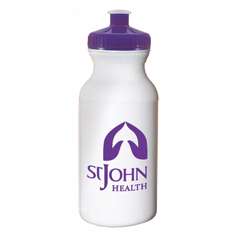 20 oz. Economy White Bike Bottle with Translucent Purple 53mm Push Pull Lid