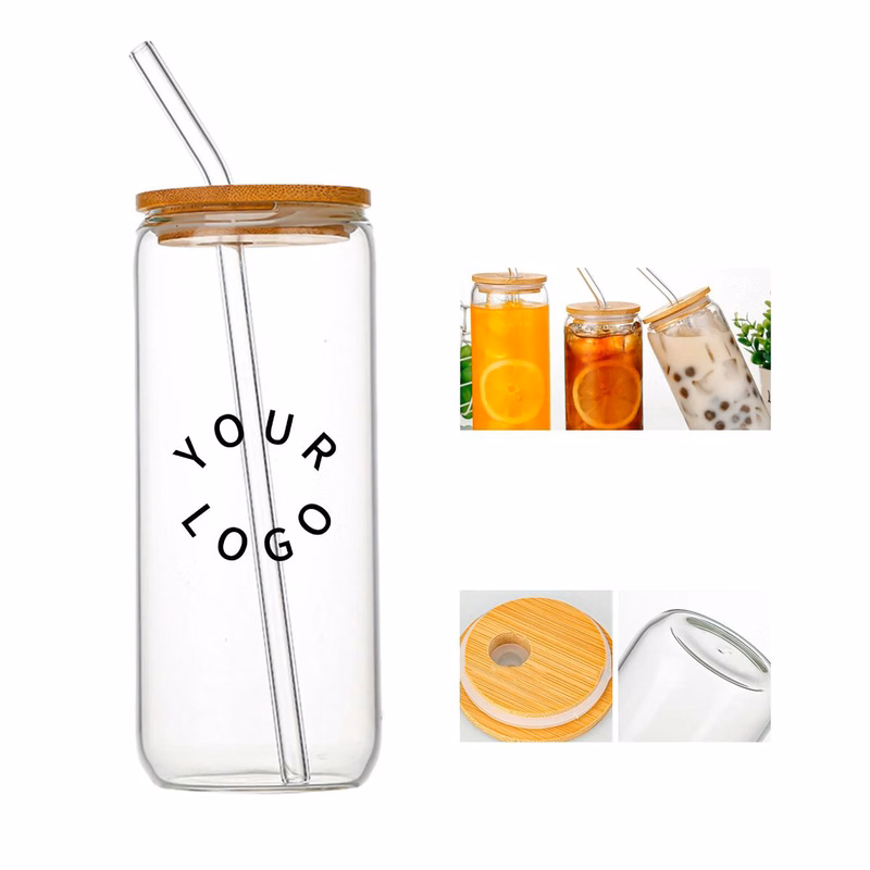 Durable 16oz Glass Tumbler with Bamboo Lid and Straw