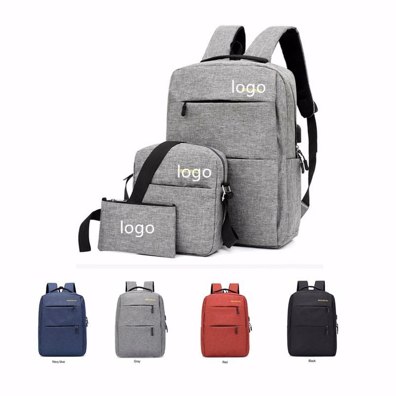3 Pieces Customized Travel Laptop Backpack With USB Charging Port