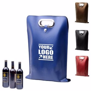 Elegant 3 Bottle PU Leather Wine Bag With Buckle And Metal Handle
