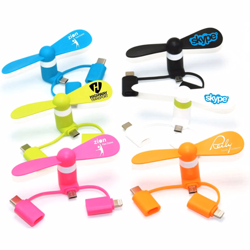 USB Mini Fan w/3-in-1 Connector w/USB Type-C