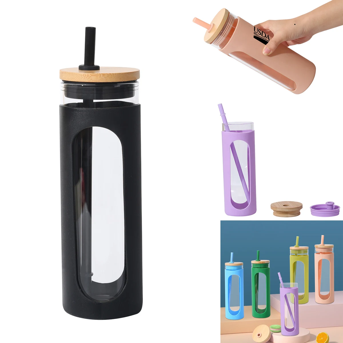 20Oz. Glass Water Tumble w/ Straw & Lid 1