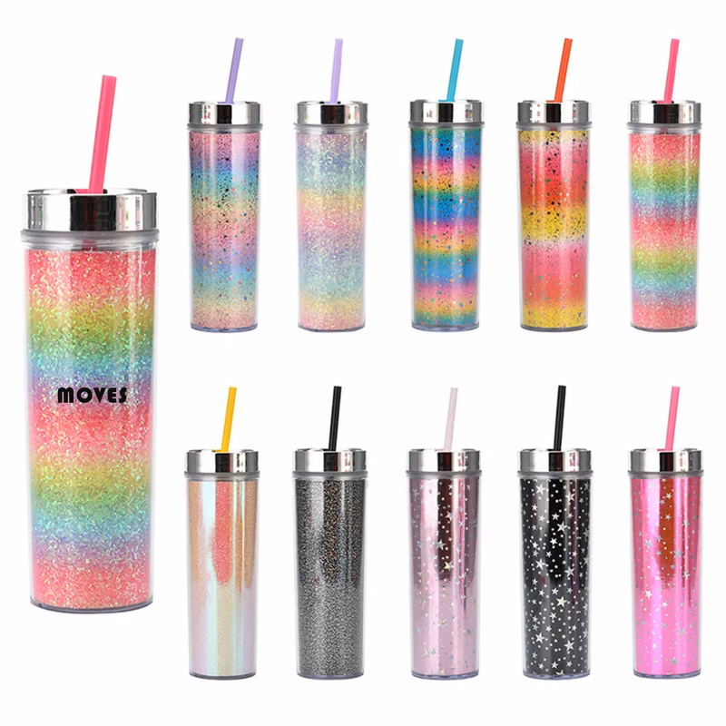 16OZ Double Plastic Straw Cup