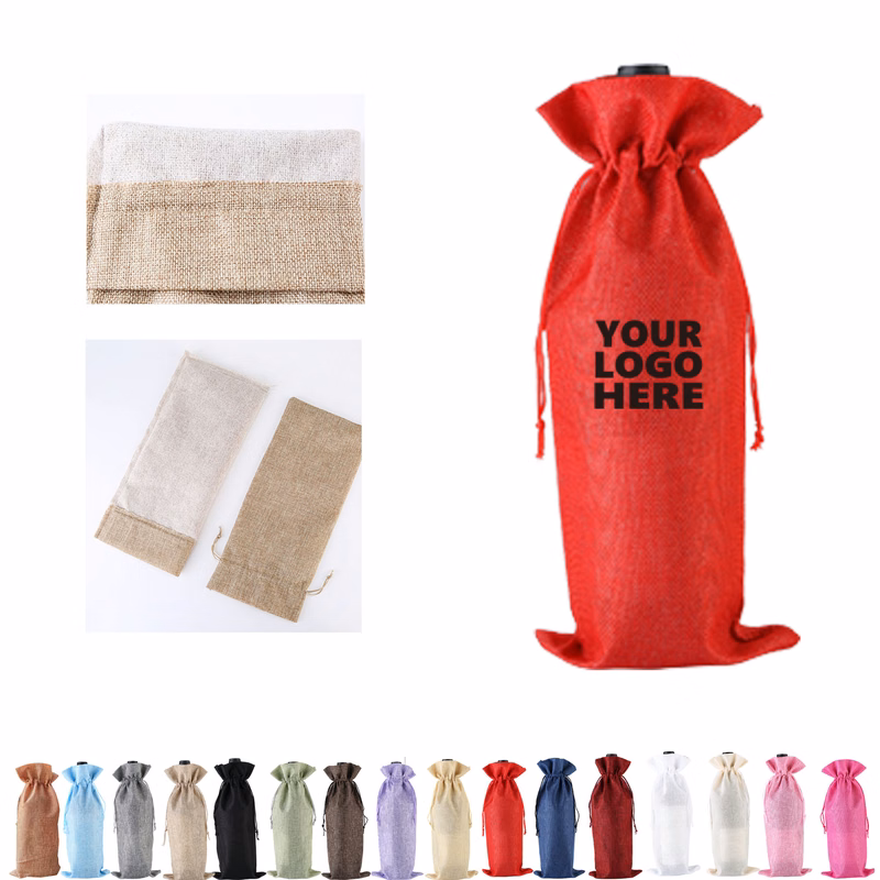 MOQ50 Faux Linen Wine Bottle Bag Customized Logo