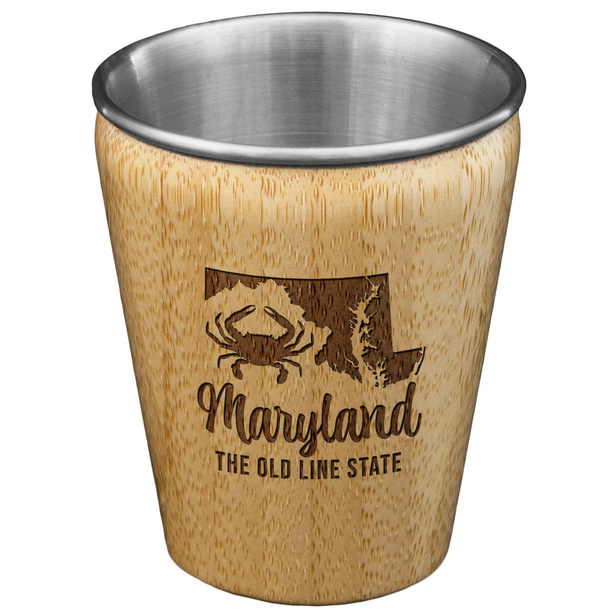 Maryland State Bamboo and Stainless Steel Shot Glass 1