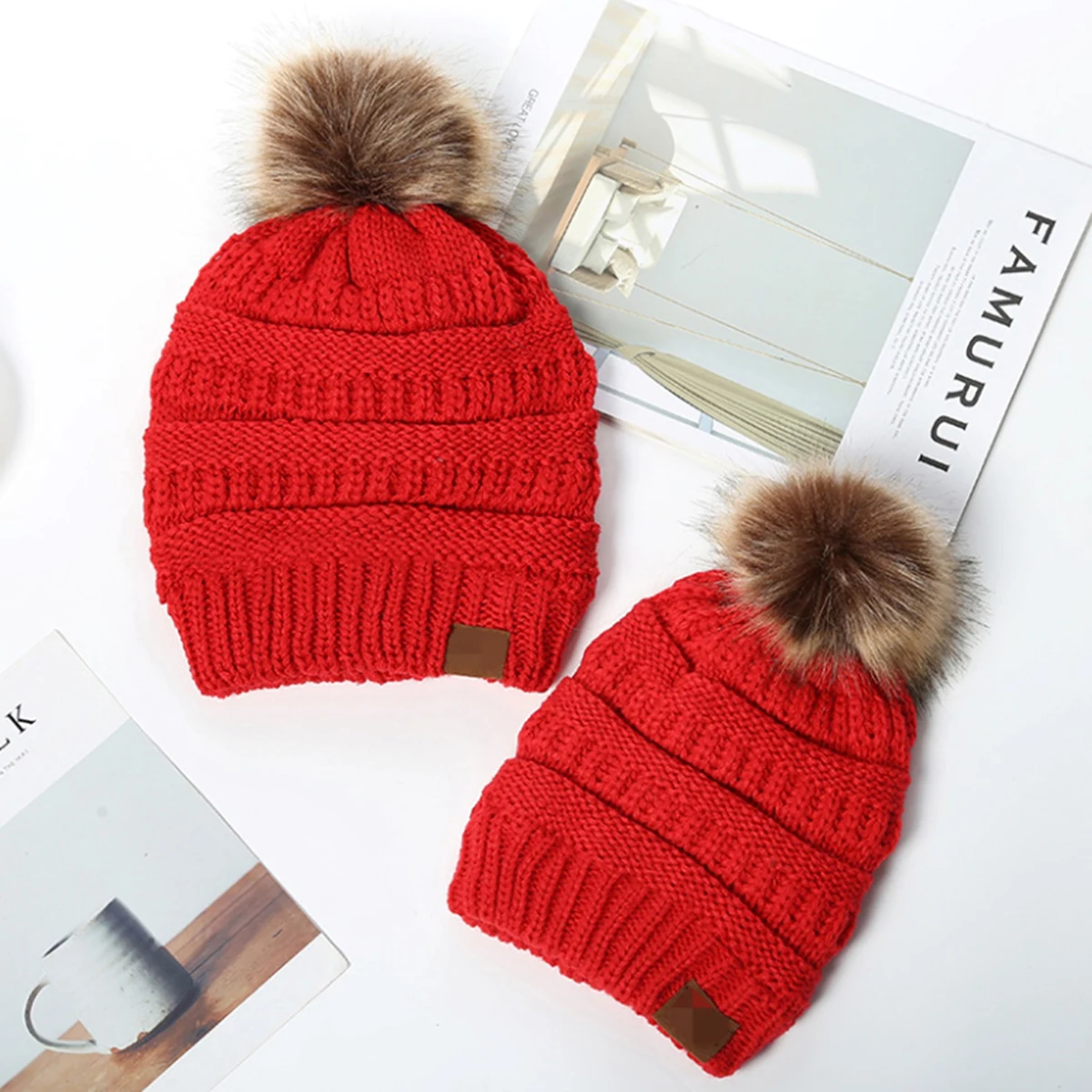 Pom Pom Knit Hat 1