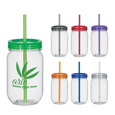 16oz. Plastic Mason Jar with Straw 1