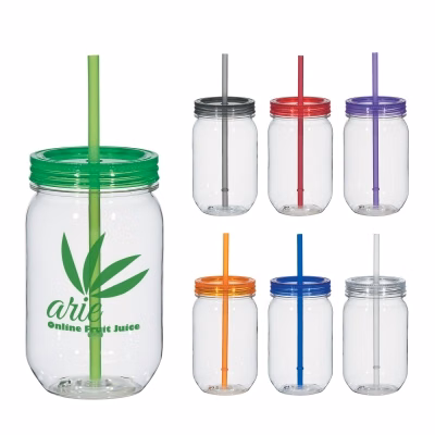 16oz. Plastic Mason Jar with Straw
