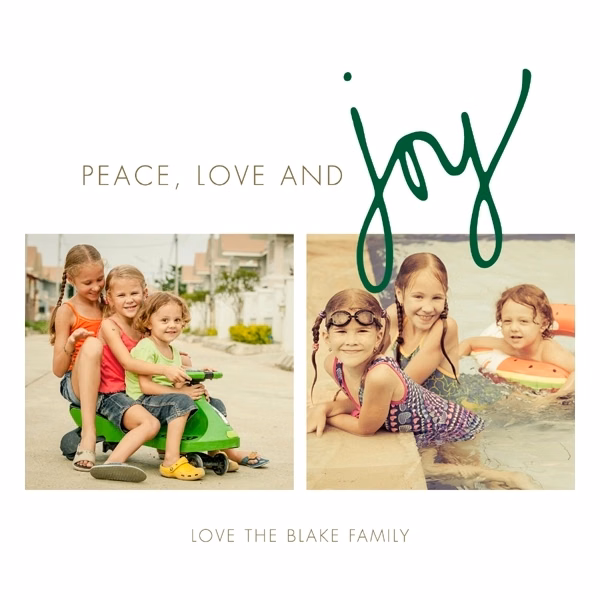 Peace Love joy Square Flat 3 Photo Holiday Card
