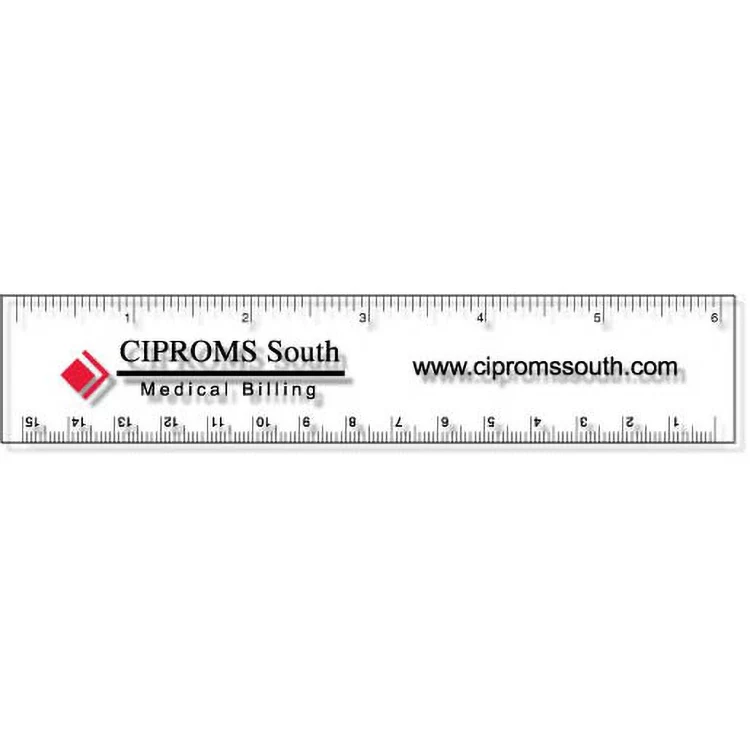 .020 Clear Plastic Rulers 1.25"x6.25" Rectangle / Square Corner, Spot Colour 1