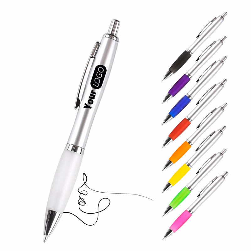 Retractable Plastic Ballpoint Pen With Colored Grip