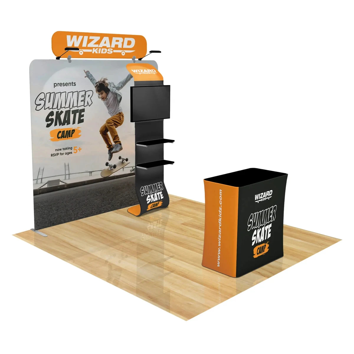 8ft Fastzip™ Waterfall Shelving Trade Show Booth 1