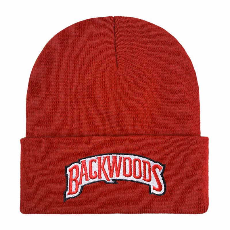 Embroidered Knit Roll Cuff Beanie Cap