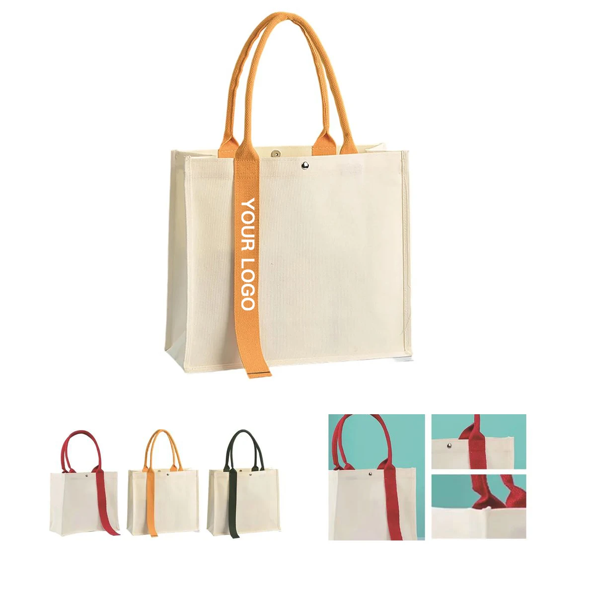 Large Canvas Tote with Pockets and Magnetic Closure, custom tote bag with logo imprint 1