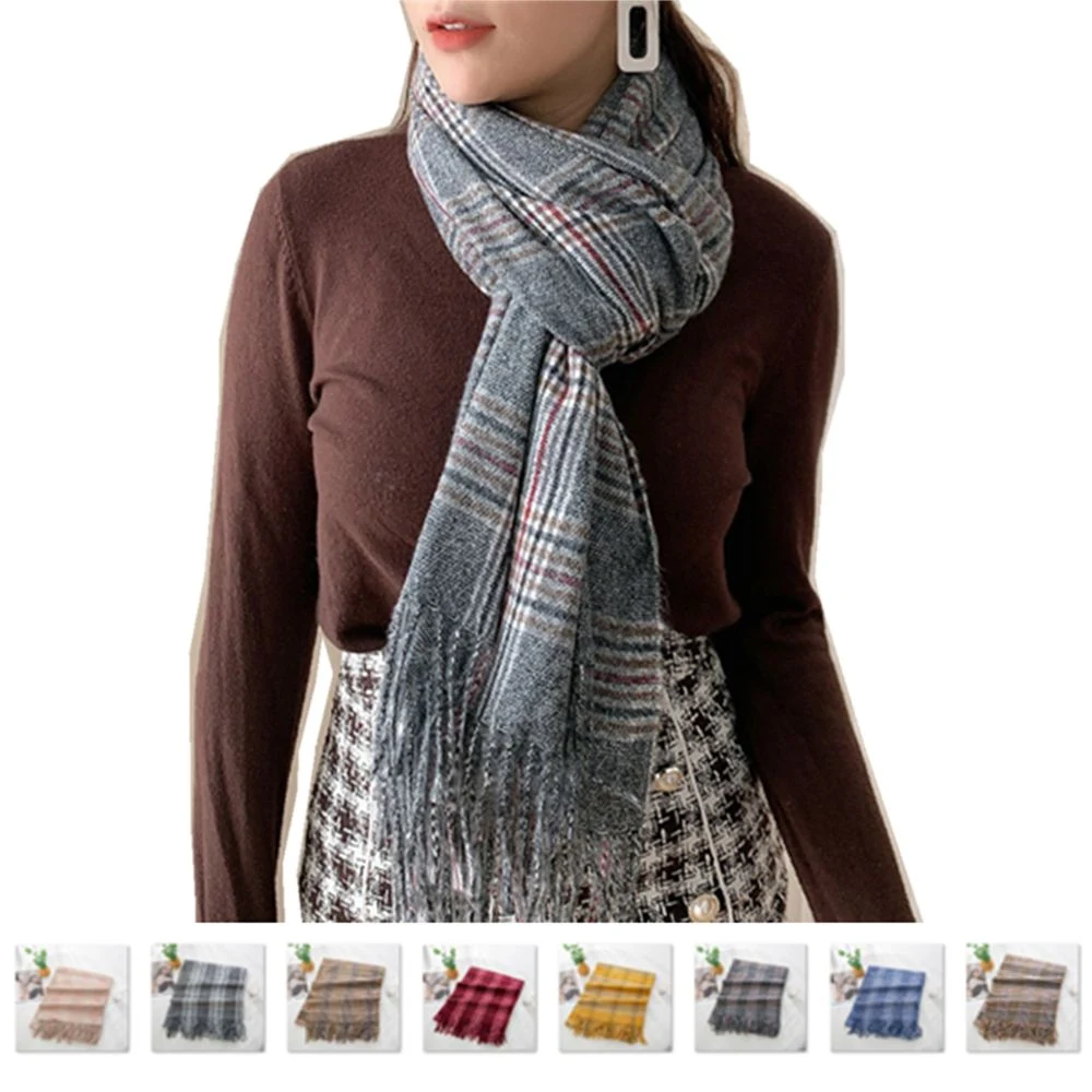 Tassel Plaid Pattern Imitation Cashmere Scarf 1